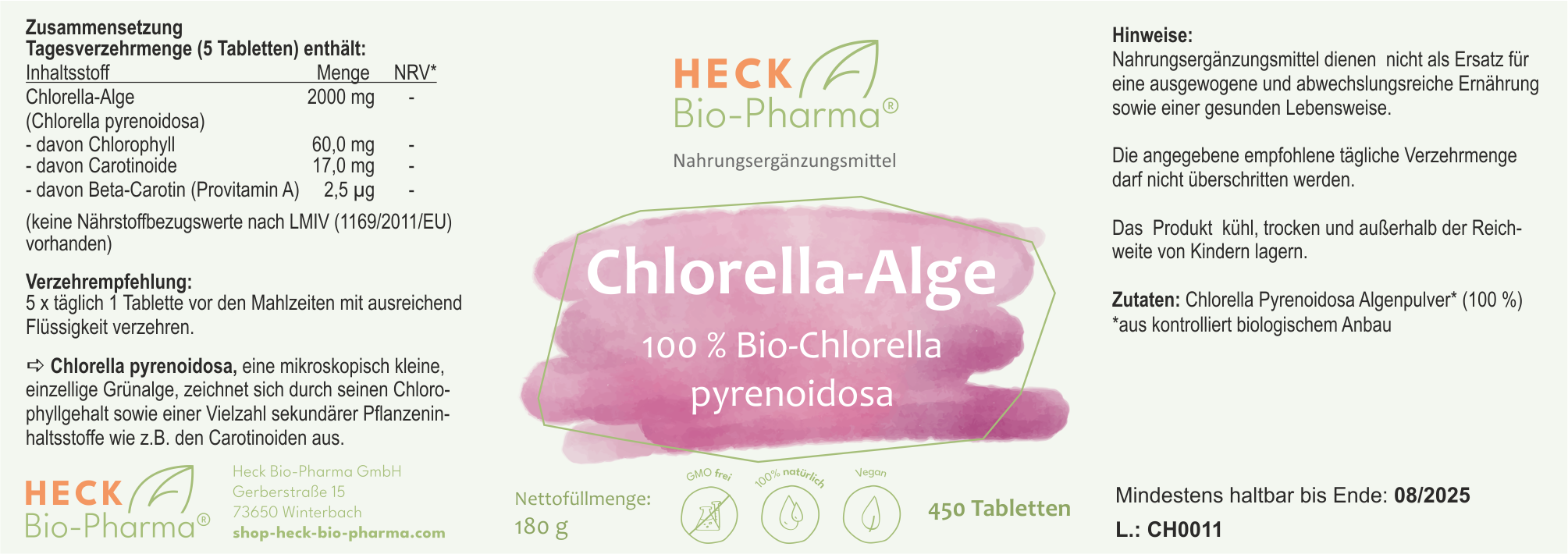 Chlorella-Alge Bio, 450 Tabletten