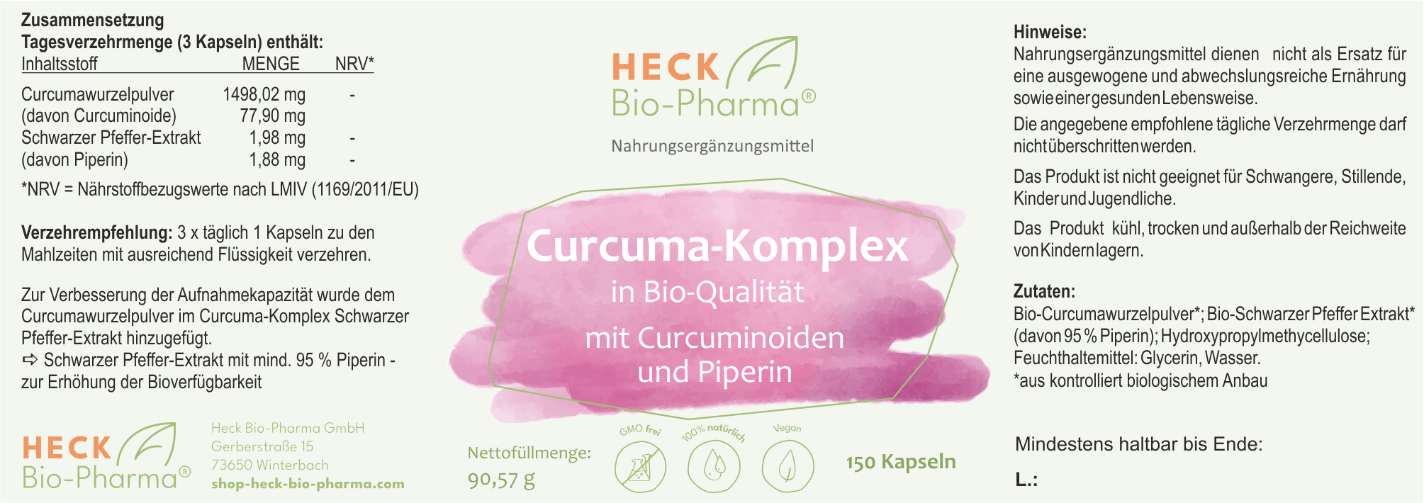 Curcuma-Komplex Bio, 150 Kapseln