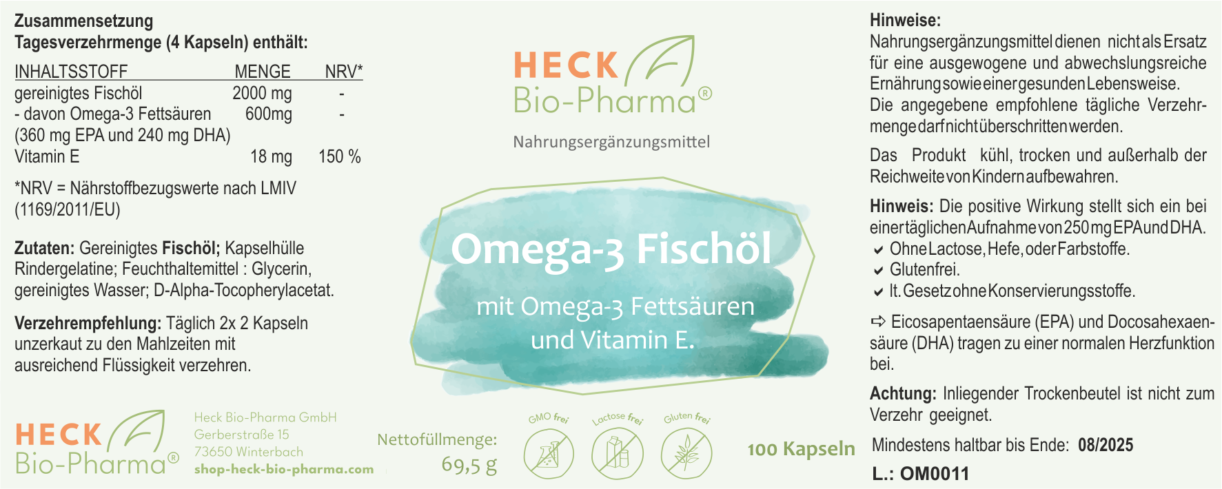Omega-3 Fischöl, 100 Kapseln