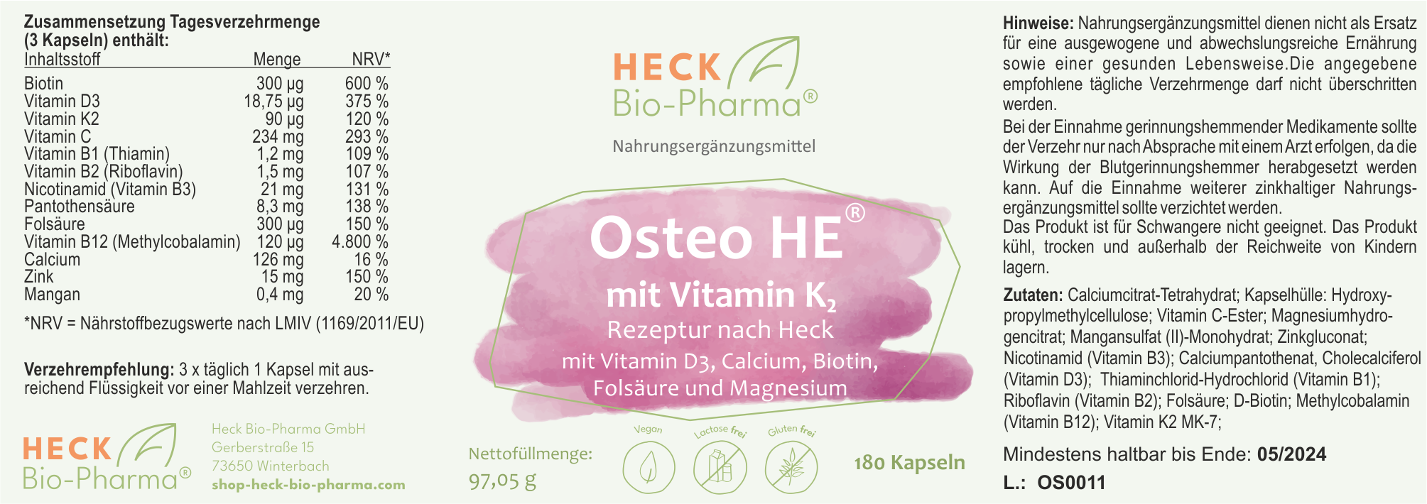 Osteo HE® mit Vitamin K2 - 180 Kapsel