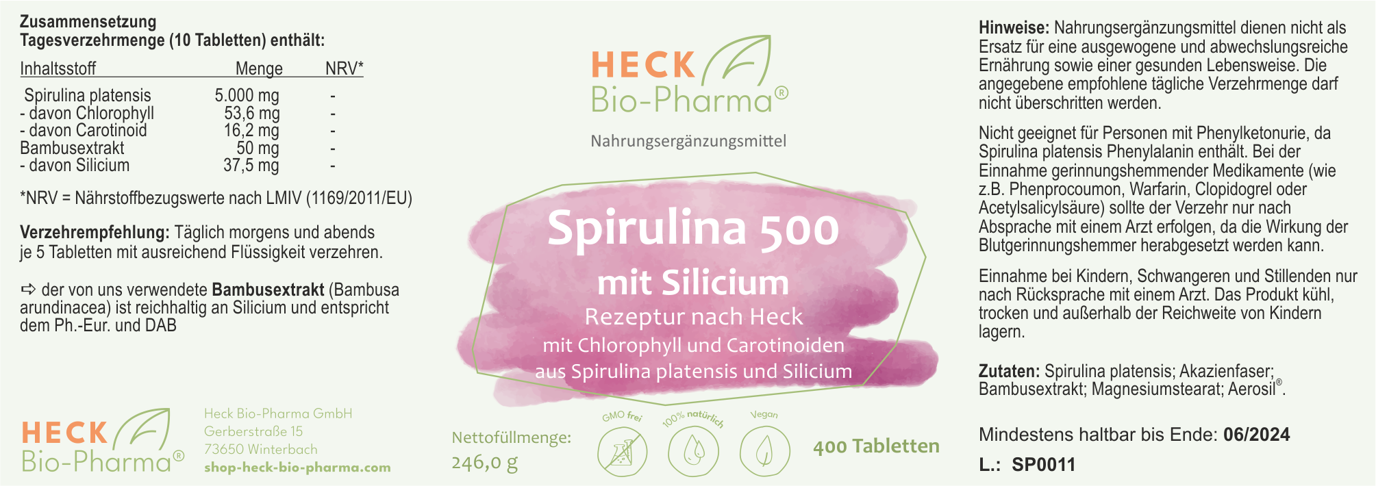 Spirulina 500 mit Silicium, 400 Tabletten